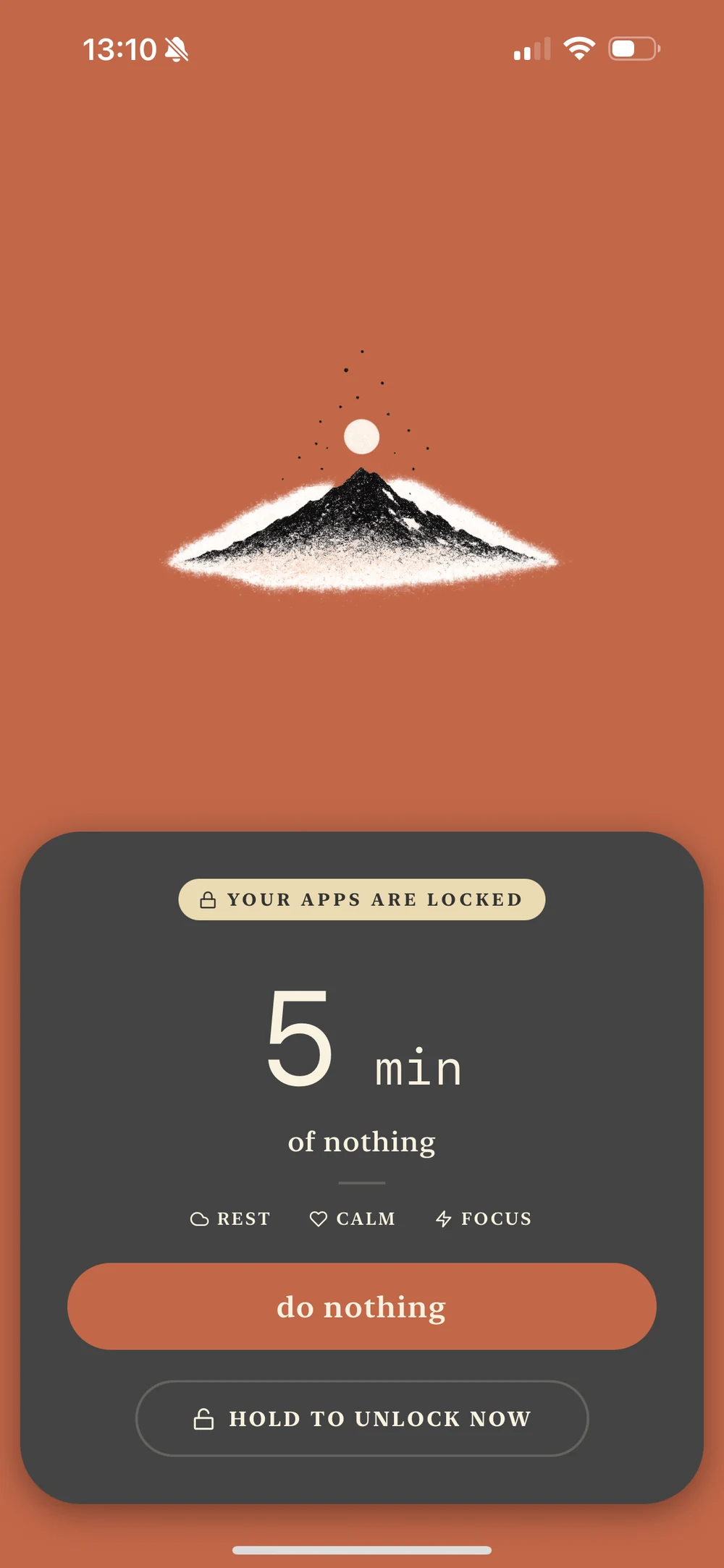 Nothing lock screen — your apps are locked, 5 min of nothing to unlock