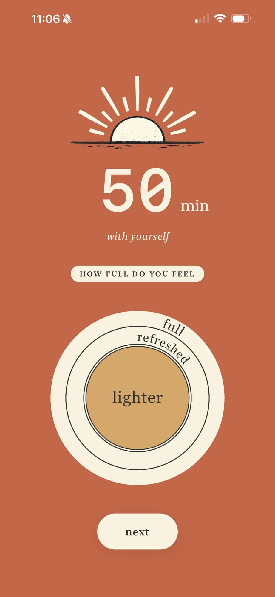 Nothing mood check-in — still, lighter, refreshed, full